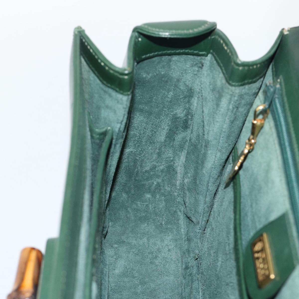 GUCCI Bamboo Hand Bag Leather Green Gold Auth 190823