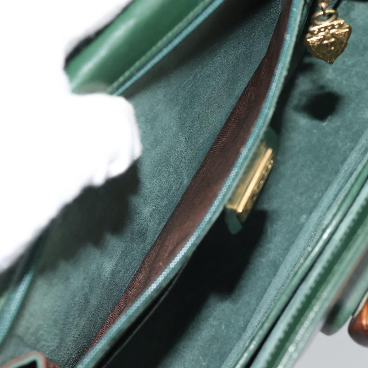 GUCCI Bamboo Hand Bag Leather Green Gold Auth 190823