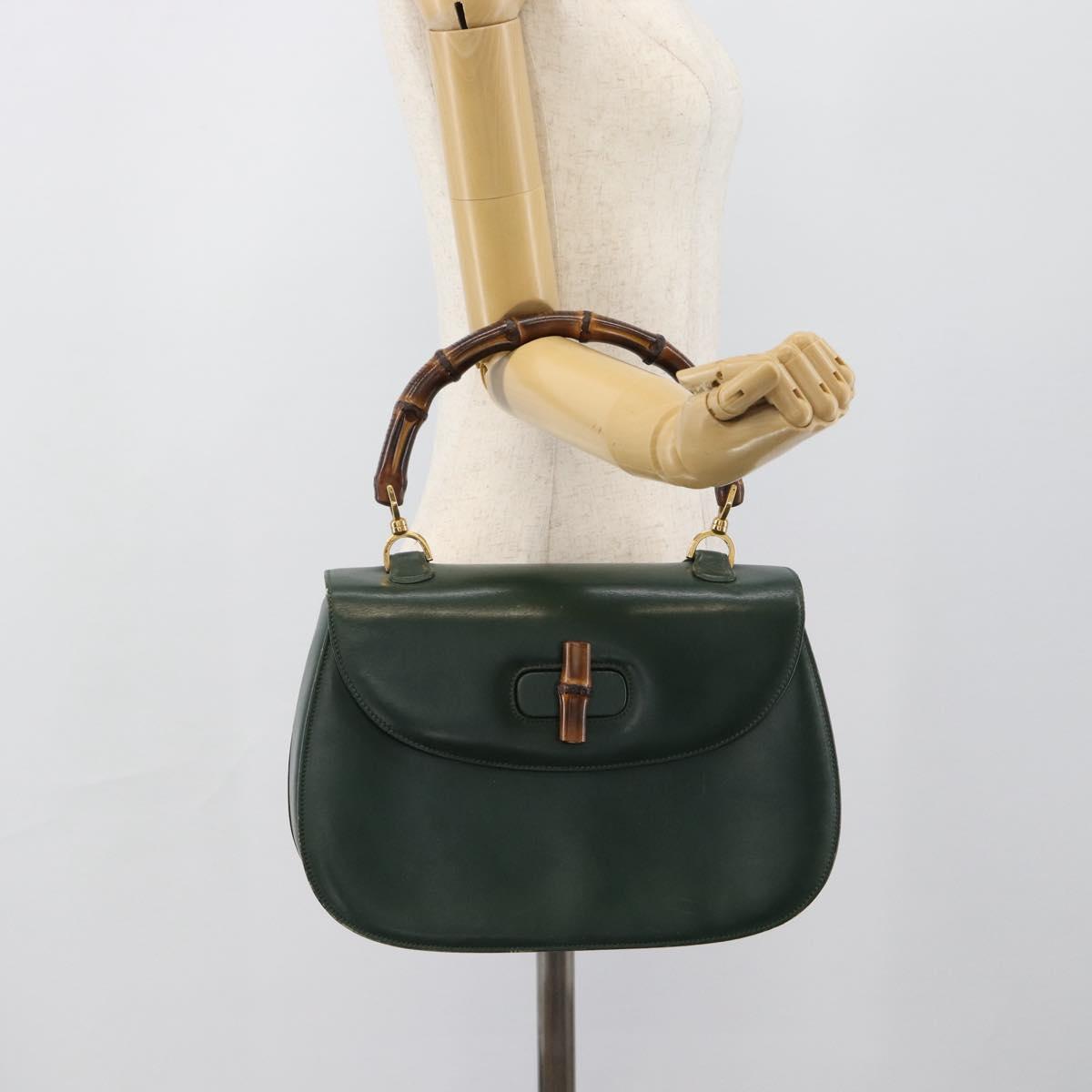 GUCCI Bamboo Hand Bag Leather Green Gold Auth 190823