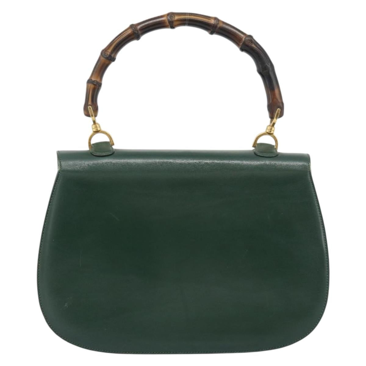 GUCCI Bamboo Hand Bag Leather Green Gold Auth 190823
