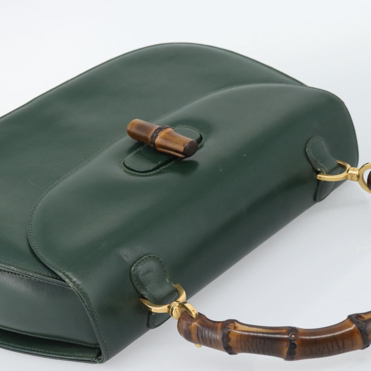 GUCCI Bamboo Hand Bag Leather Green Gold Auth 190823