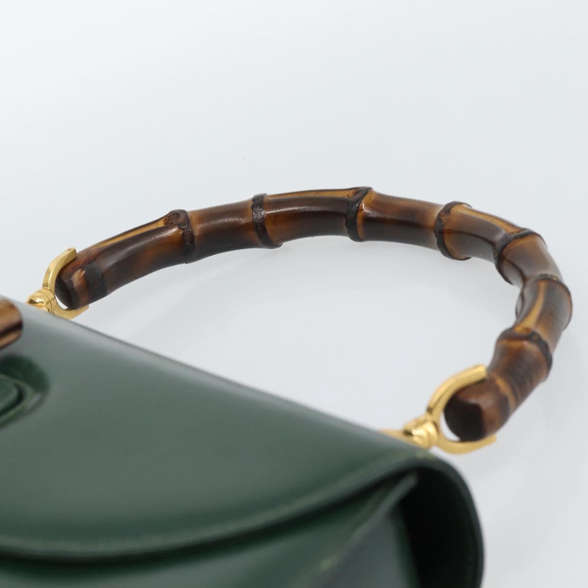 GUCCI Bamboo Hand Bag Leather Green Gold Auth 190823