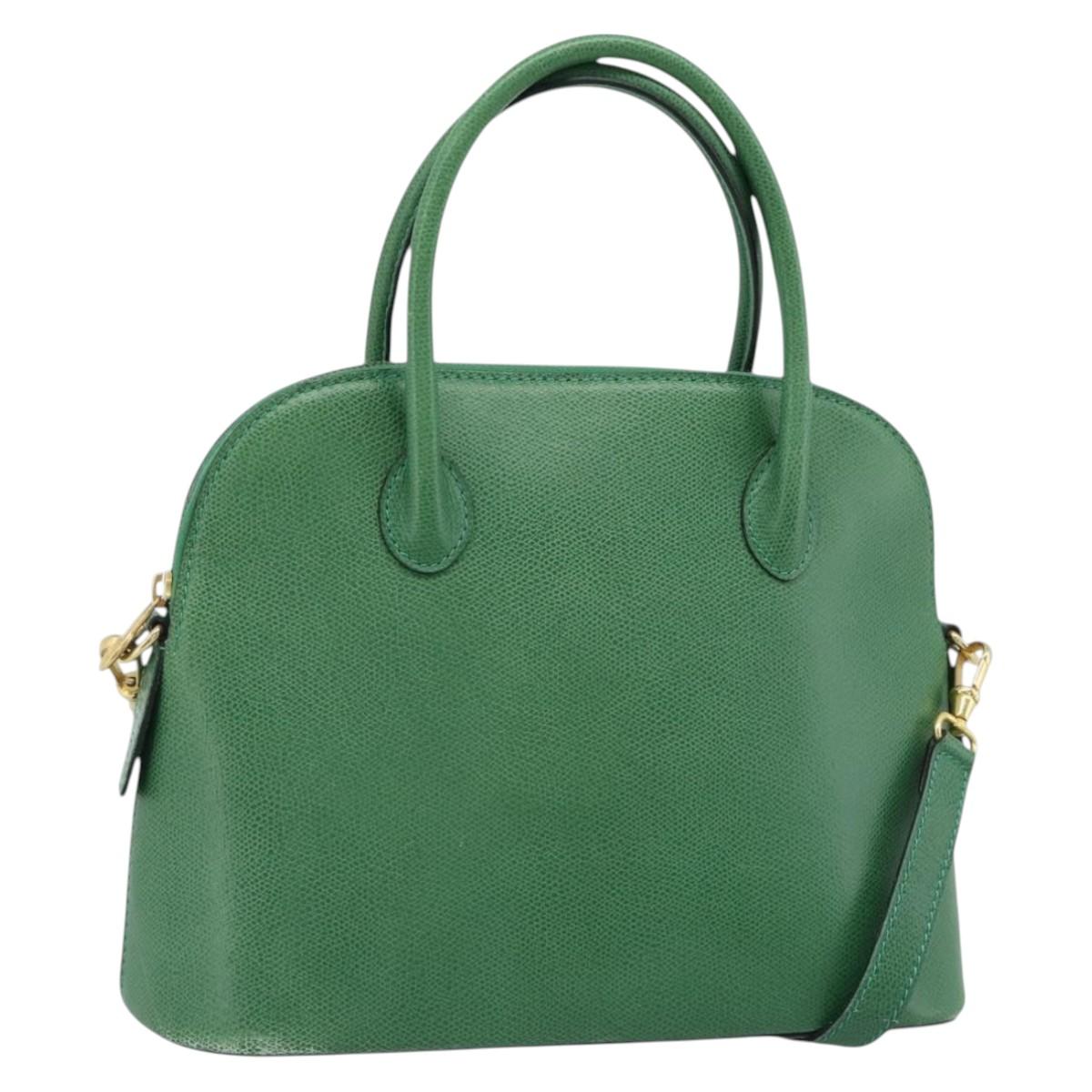 CELINE Hand Bag Leather 2way Green Gold Auth 190825A
