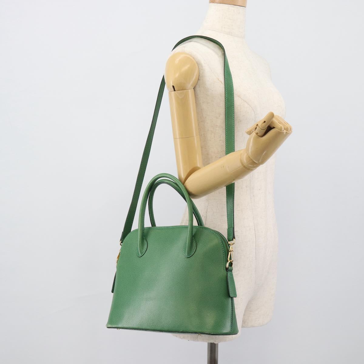 CELINE Hand Bag Leather 2way Green Gold Auth 190825A