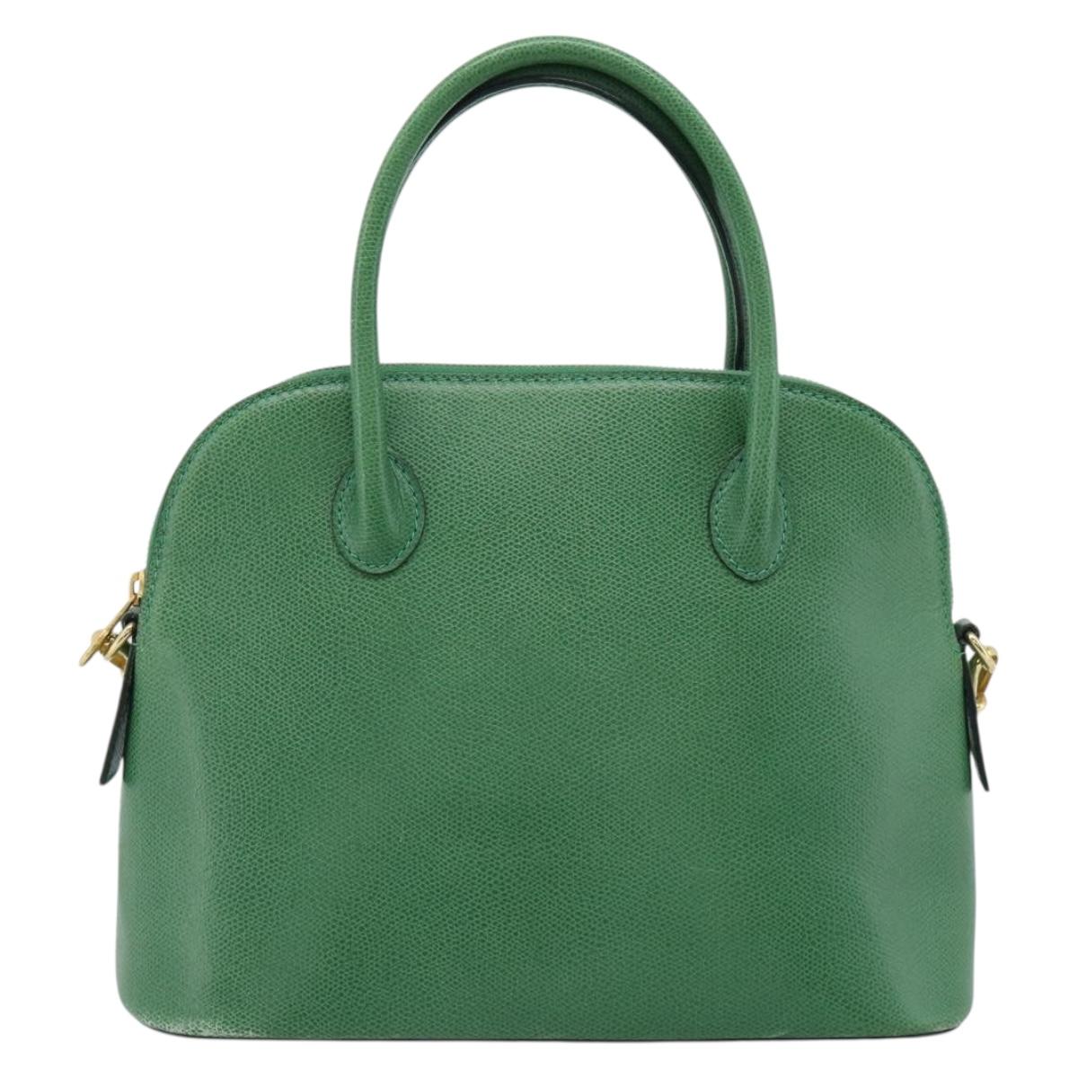 CELINE Hand Bag Leather 2way Green Gold Auth 190825A