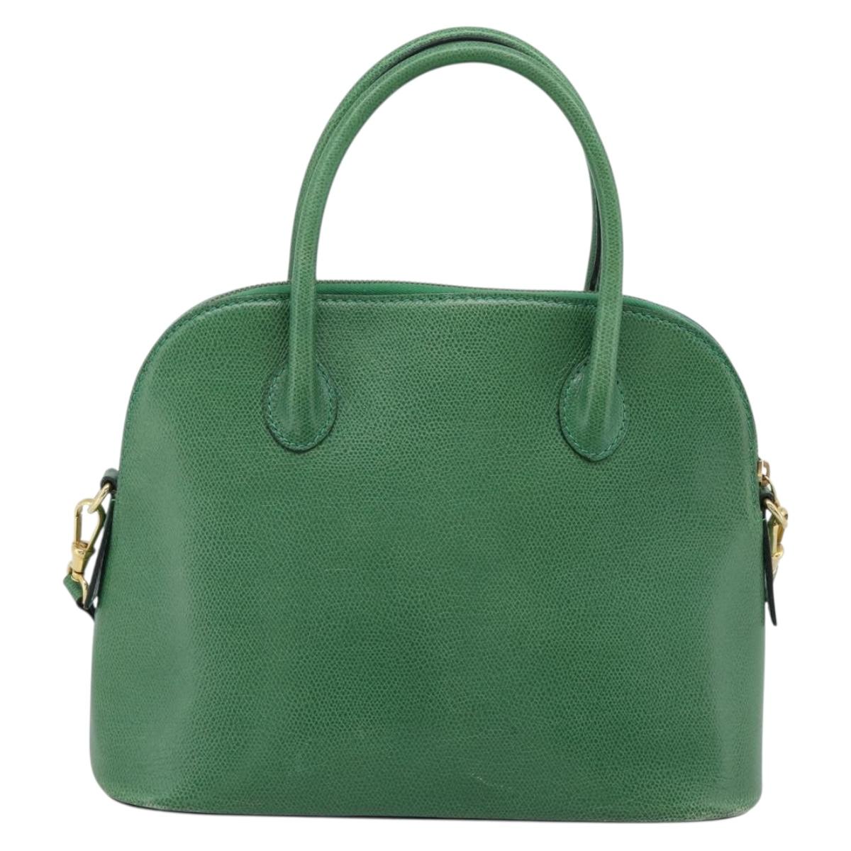 CELINE Hand Bag Leather 2way Green Gold Auth 190825A