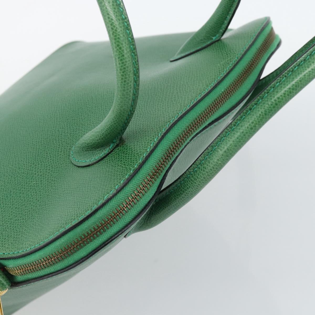 CELINE Hand Bag Leather 2way Green Gold Auth 190825A