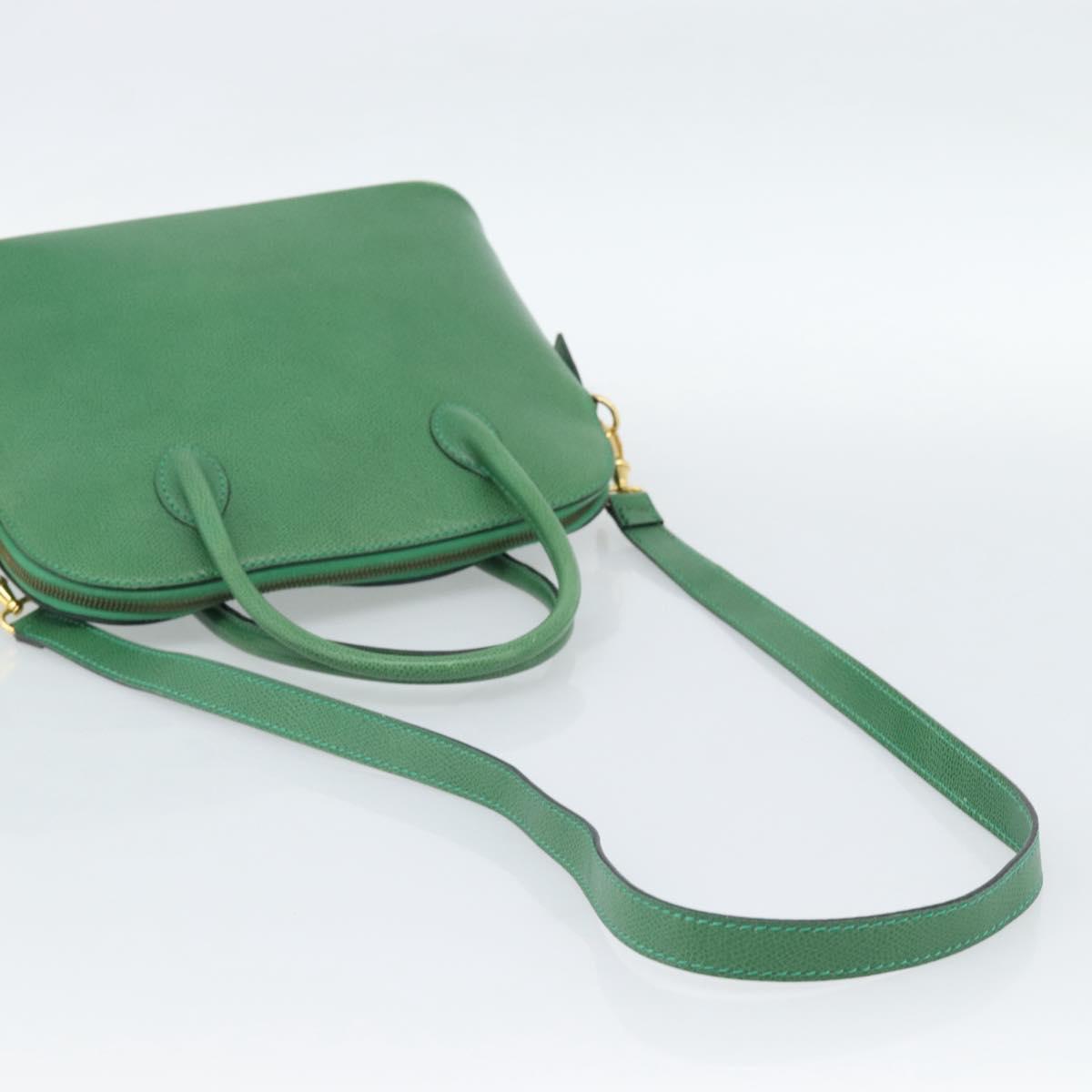 CELINE Hand Bag Leather 2way Green Gold Auth 190825A