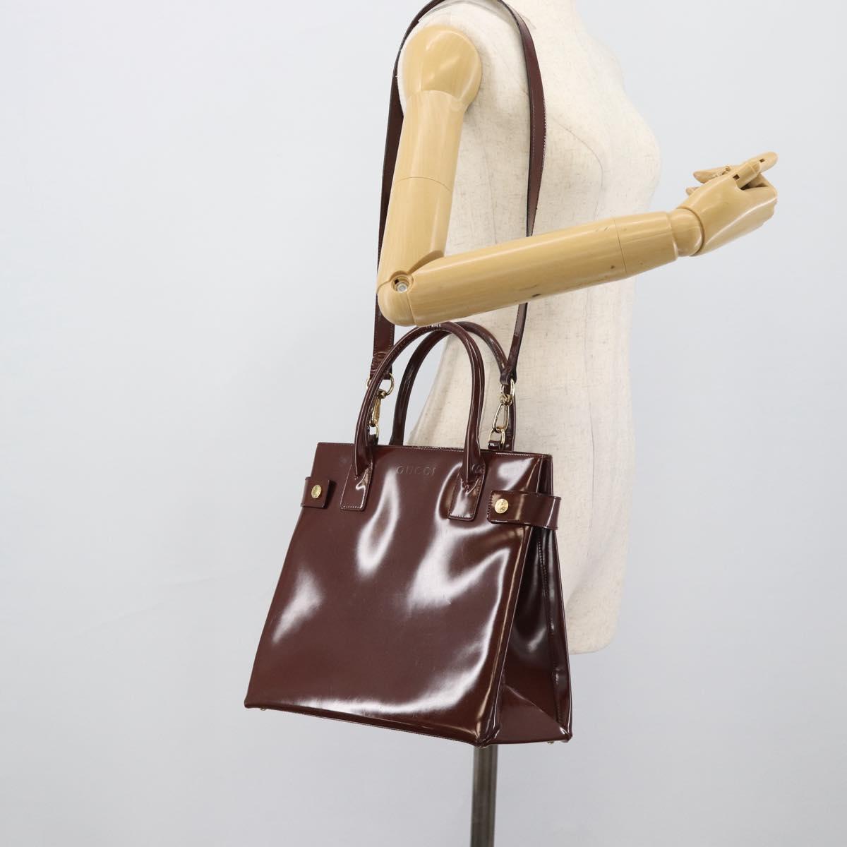 GUCCI Tote Bag Patent Leather 2way Bordeaux Gold 000 1669 0503 Auth 190826