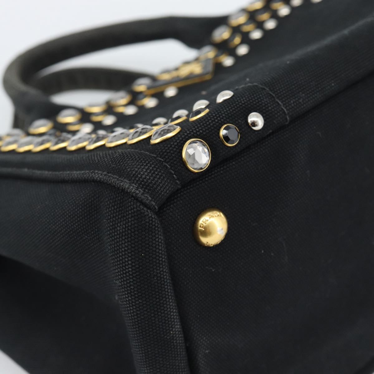 PRADA Bijoux Canapa PM Hand Bag Canvas Black Gold Auth 190827