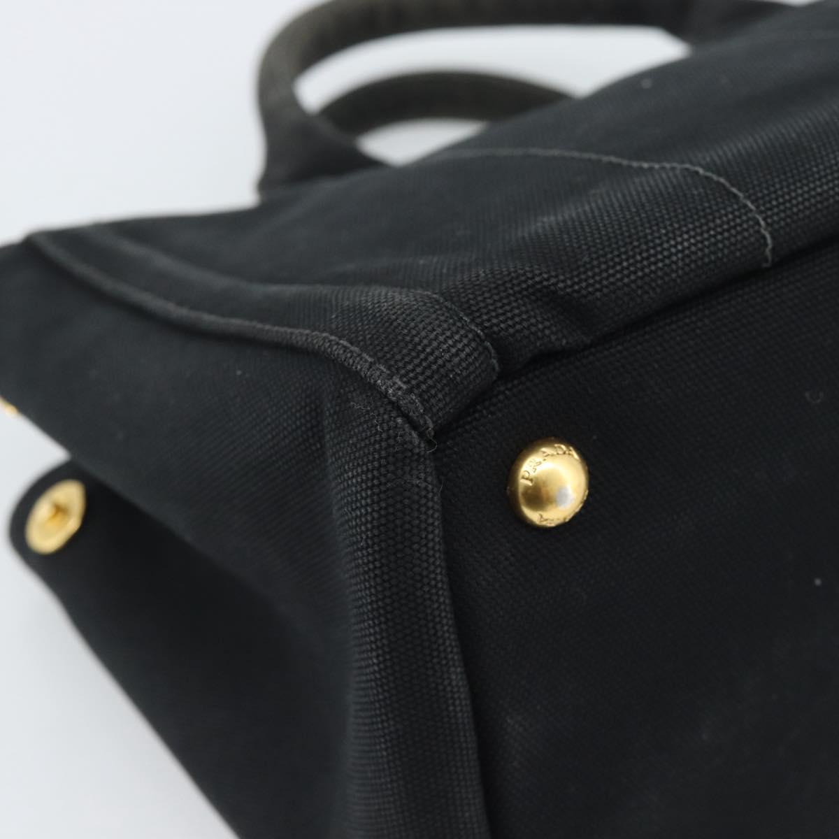 PRADA Bijoux Canapa PM Hand Bag Canvas Black Gold Auth 190827