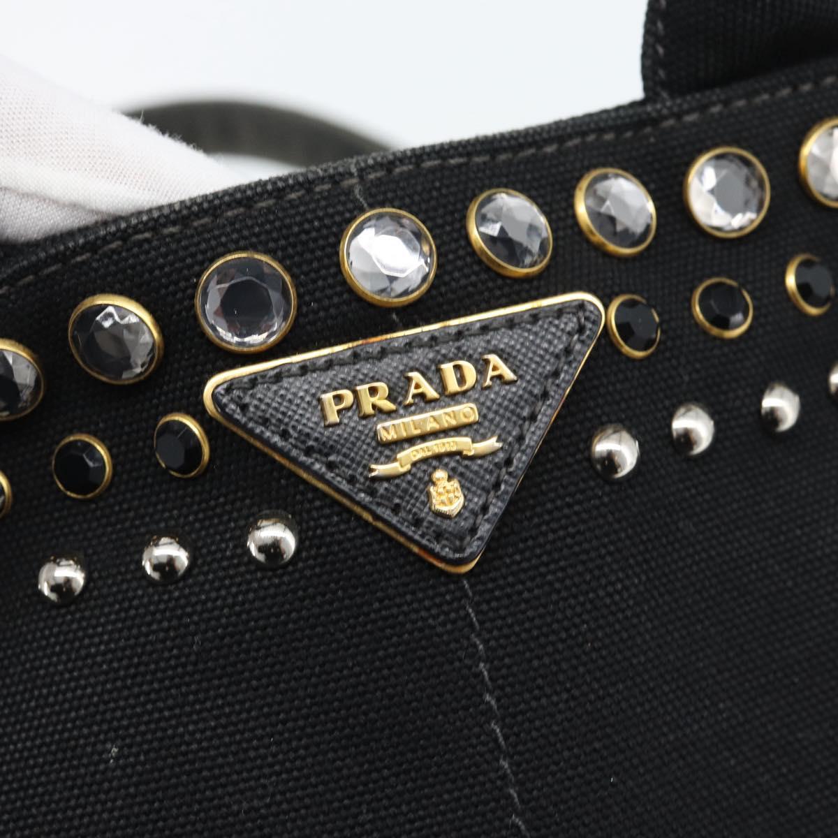 PRADA Bijoux Canapa PM Hand Bag Canvas Black Gold Auth 190827
