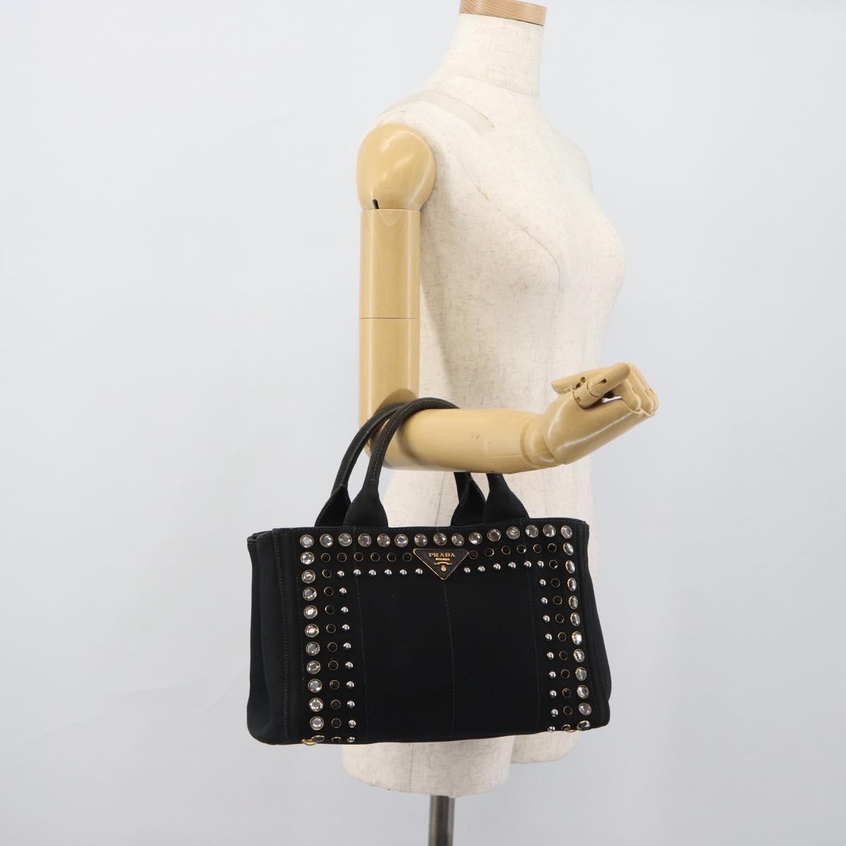 PRADA Bijoux Canapa PM Hand Bag Canvas Black Gold Auth 190827