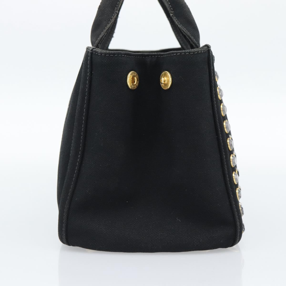 PRADA Bijoux Canapa PM Hand Bag Canvas Black Gold Auth 190827