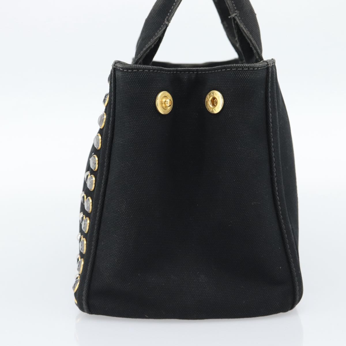 PRADA Bijoux Canapa PM Hand Bag Canvas Black Gold Auth 190827