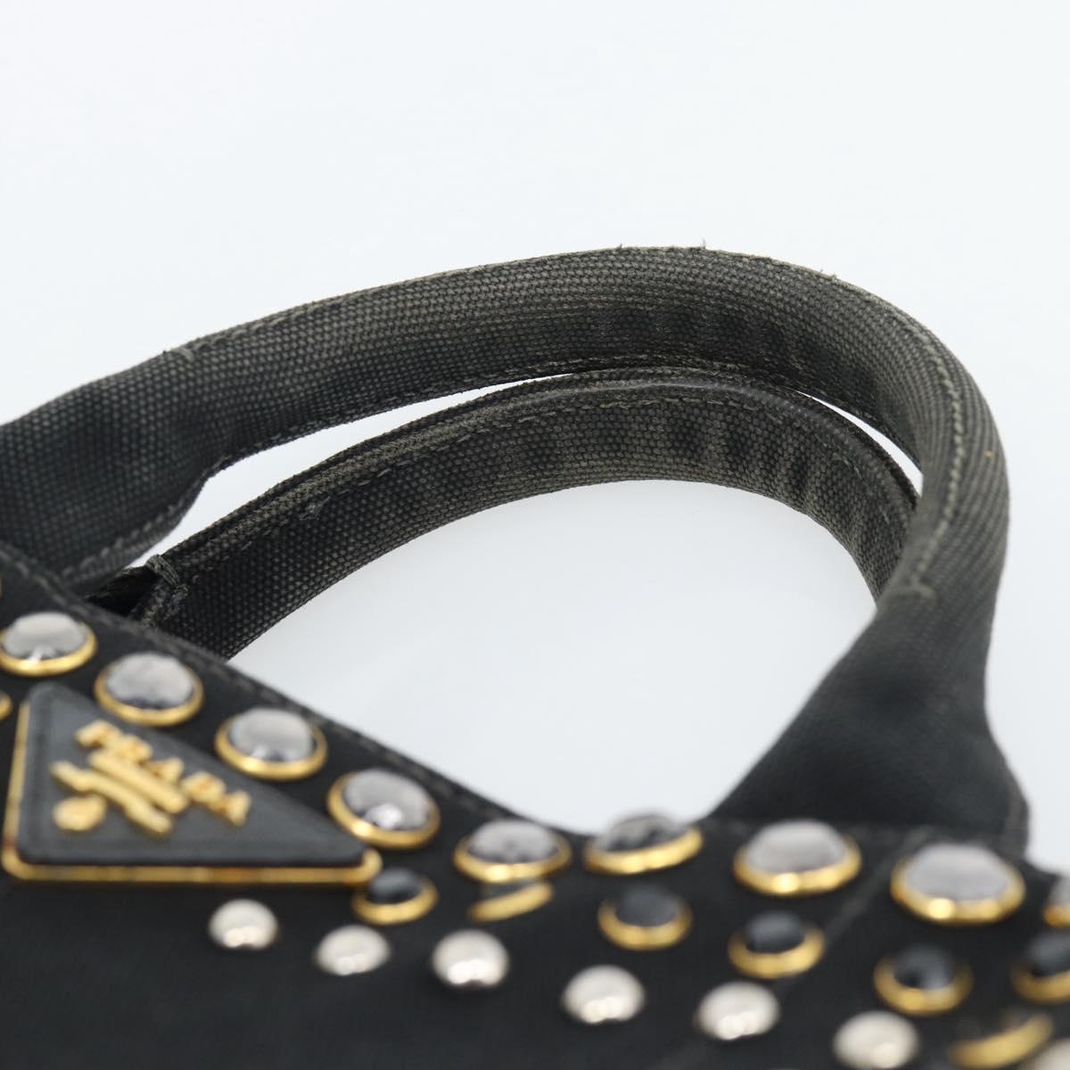 PRADA Bijoux Canapa PM Hand Bag Canvas Black Gold Auth 190827
