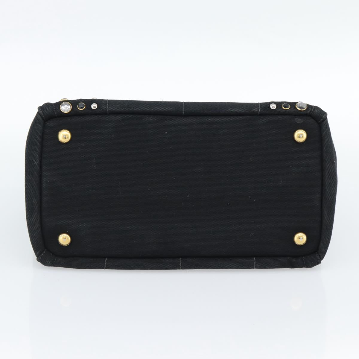 PRADA Bijoux Canapa PM Hand Bag Canvas Black Gold Auth 190827