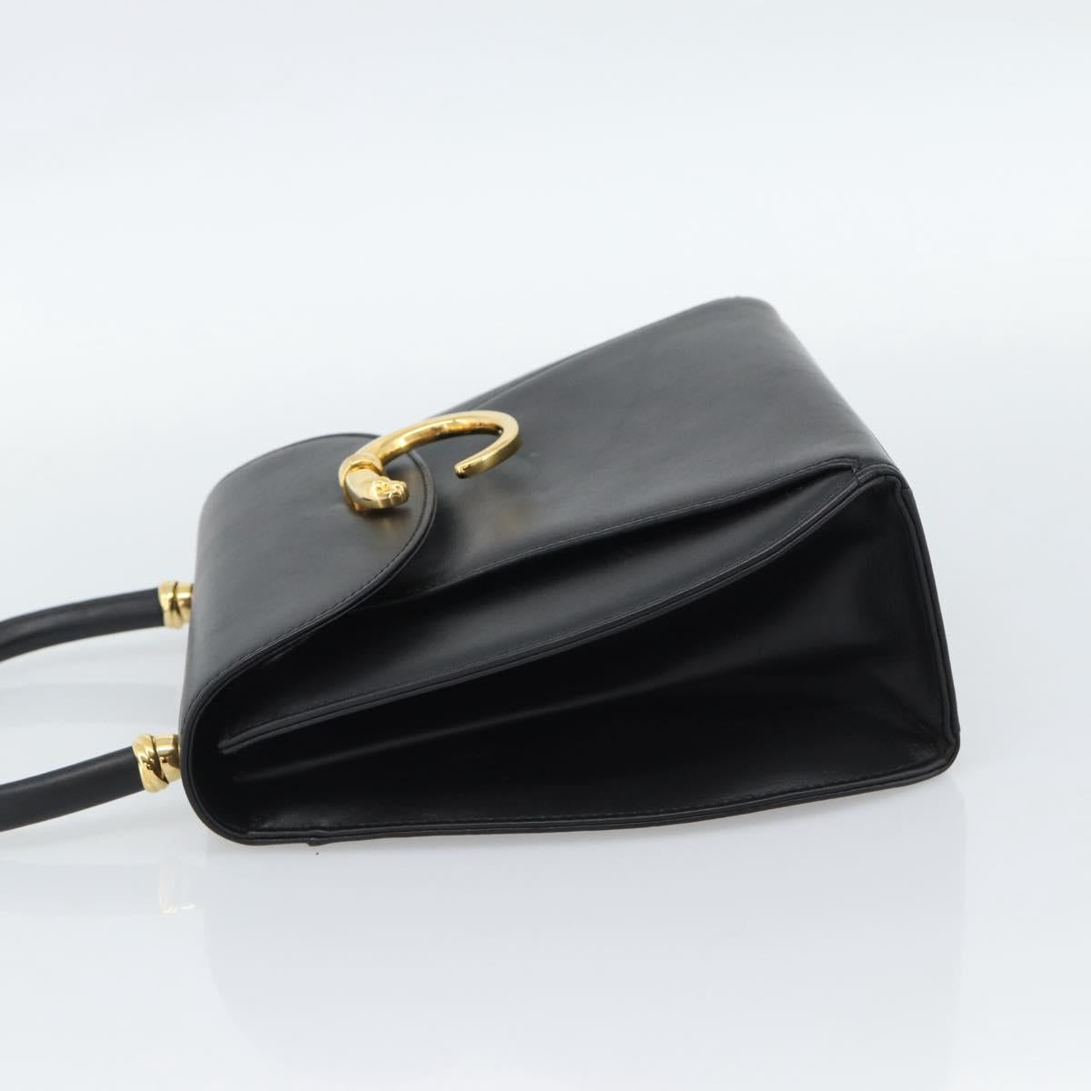 CARTIER PANTHERE Hand Bag Leather Black Gold Auth 190829
