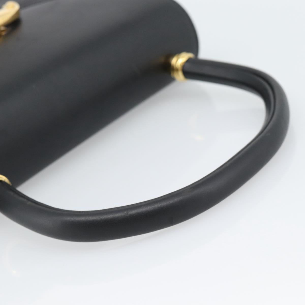 CARTIER PANTHERE Hand Bag Leather Black Gold Auth 190829
