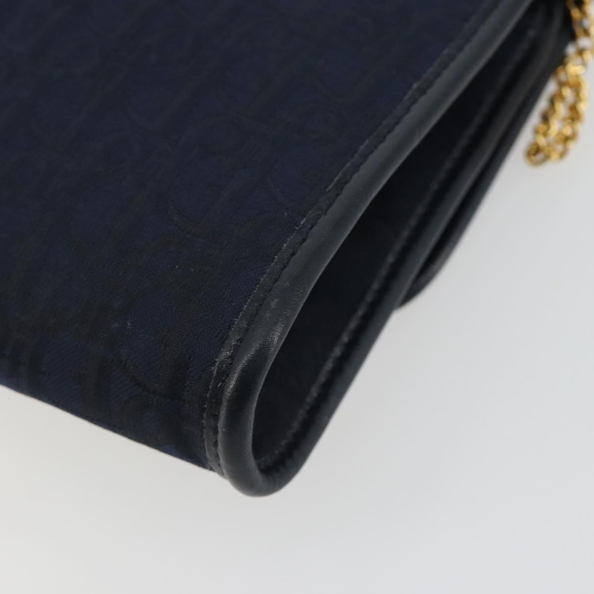 Christian Dior Trotter Canvas Shoulder Bag Navy Gold Auth 190830A