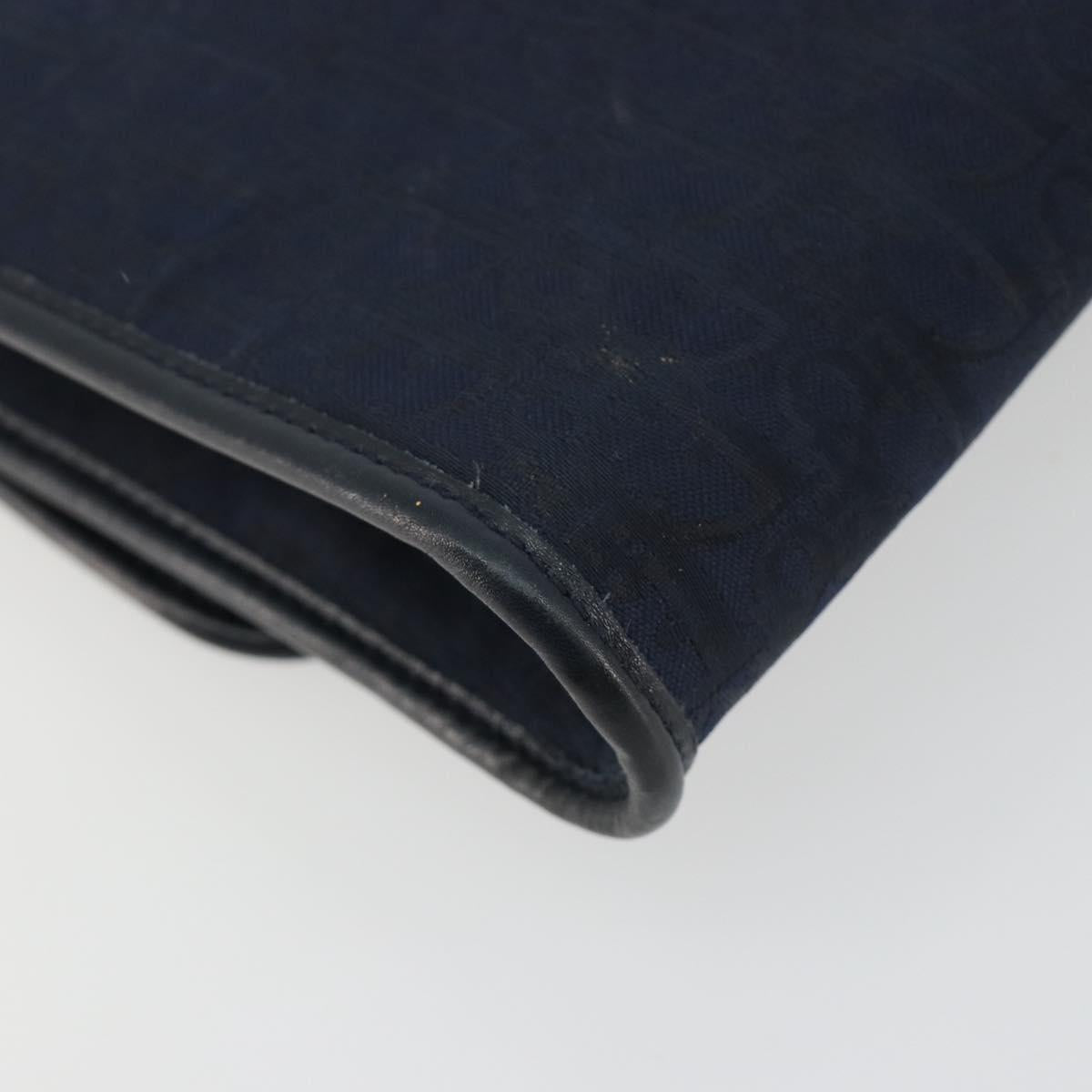 Christian Dior Trotter Canvas Shoulder Bag Navy Gold Auth 190830A