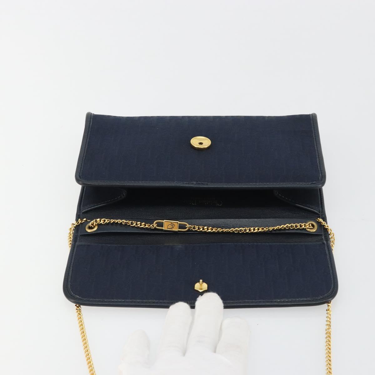 Christian Dior Trotter Canvas Shoulder Bag Navy Gold Auth 190830A