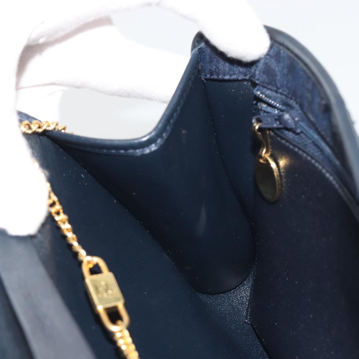 Christian Dior Trotter Canvas Shoulder Bag Navy Gold Auth 190830A