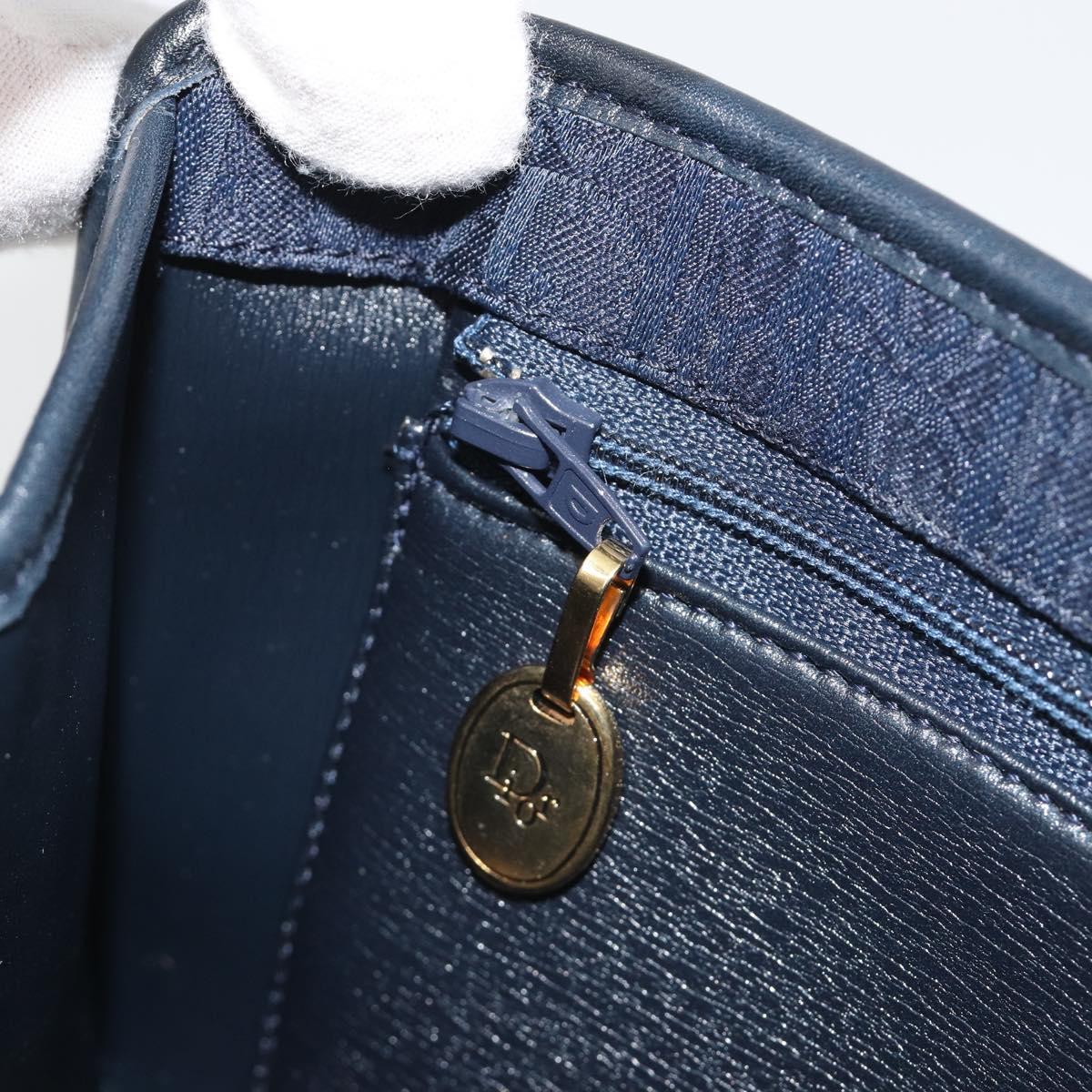 Christian Dior Trotter Canvas Shoulder Bag Navy Gold Auth 190830A