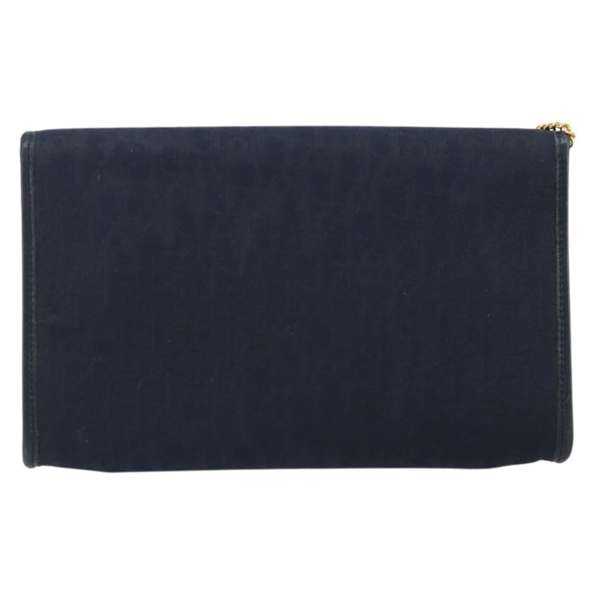 Christian Dior Trotter Canvas Shoulder Bag Navy Gold Auth 190830A