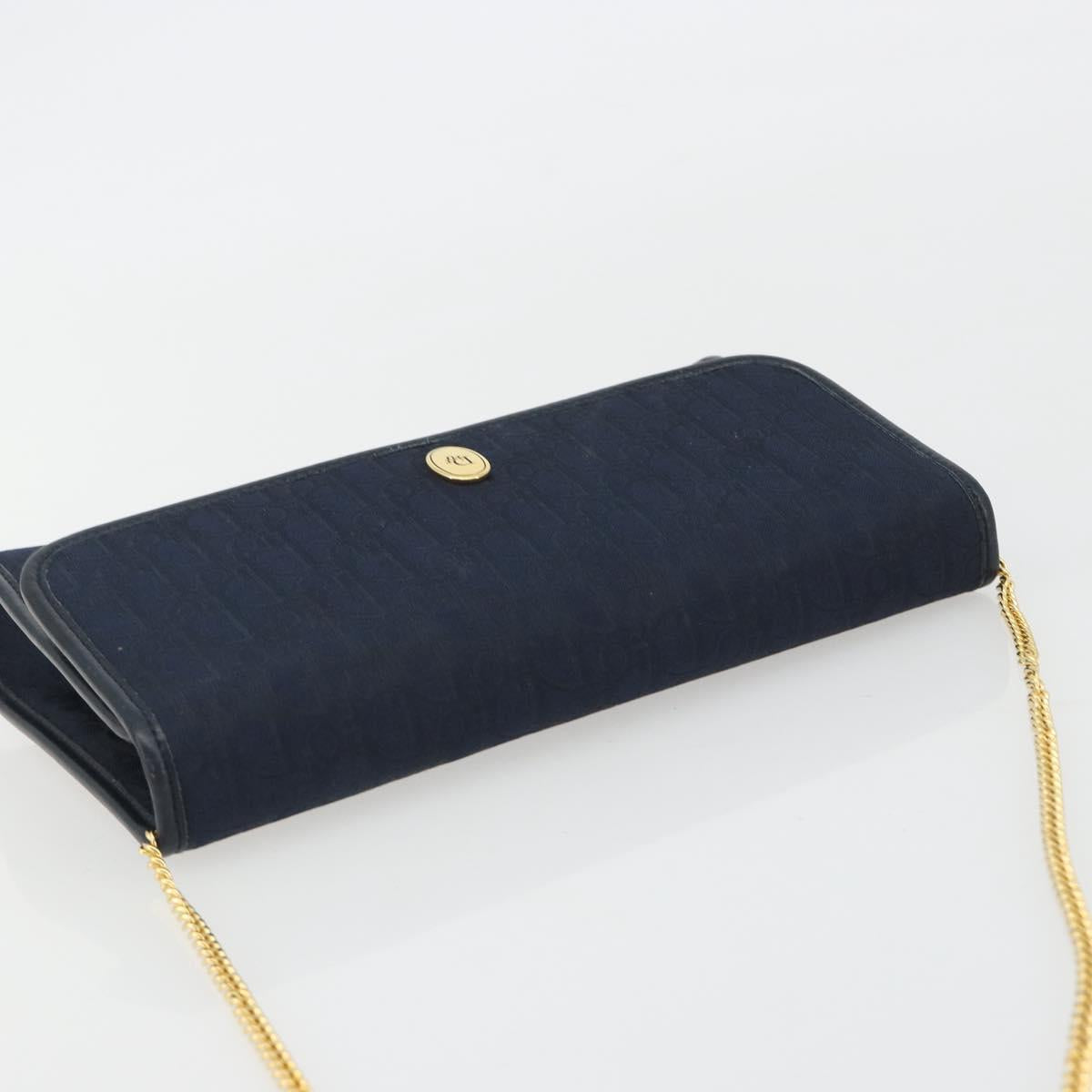 Christian Dior Trotter Canvas Shoulder Bag Navy Gold Auth 190830A
