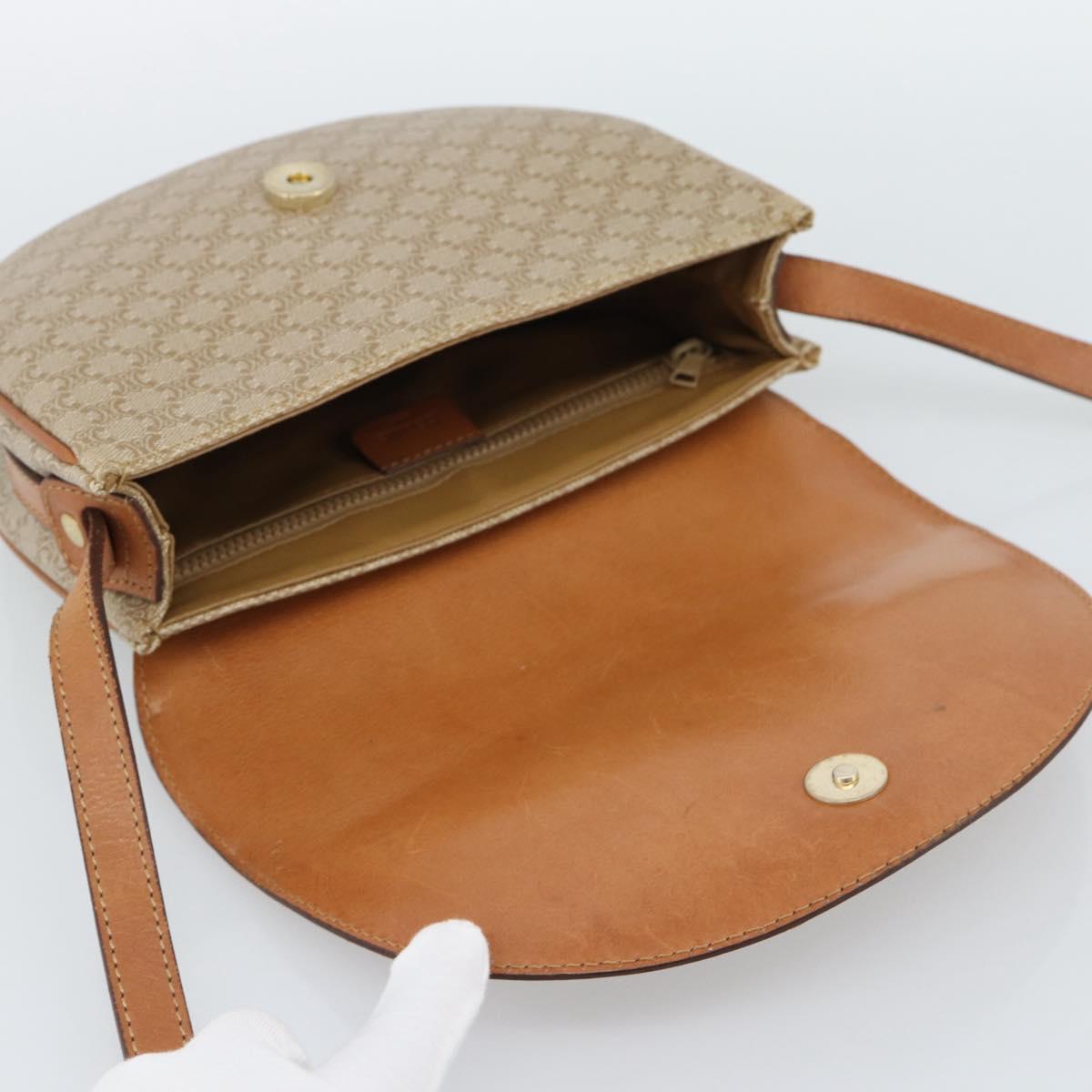 CELINE Macadam Canvas Shoulder Bag PVC Beige Gold Auth 190832A