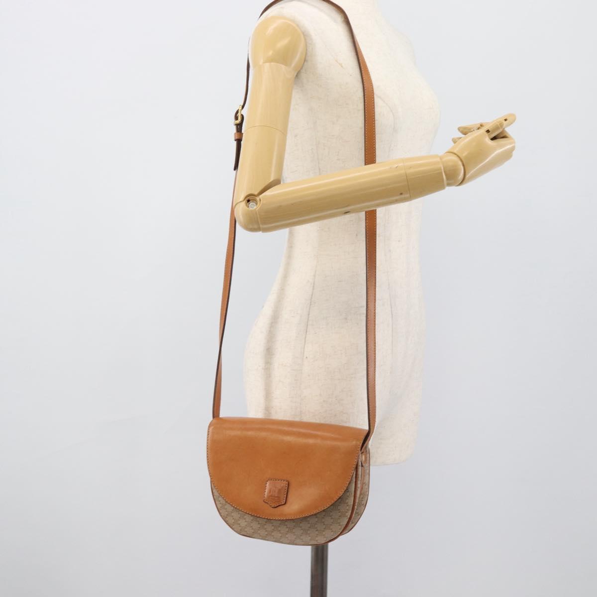 CELINE Macadam Canvas Shoulder Bag PVC Beige Gold Auth 190832A