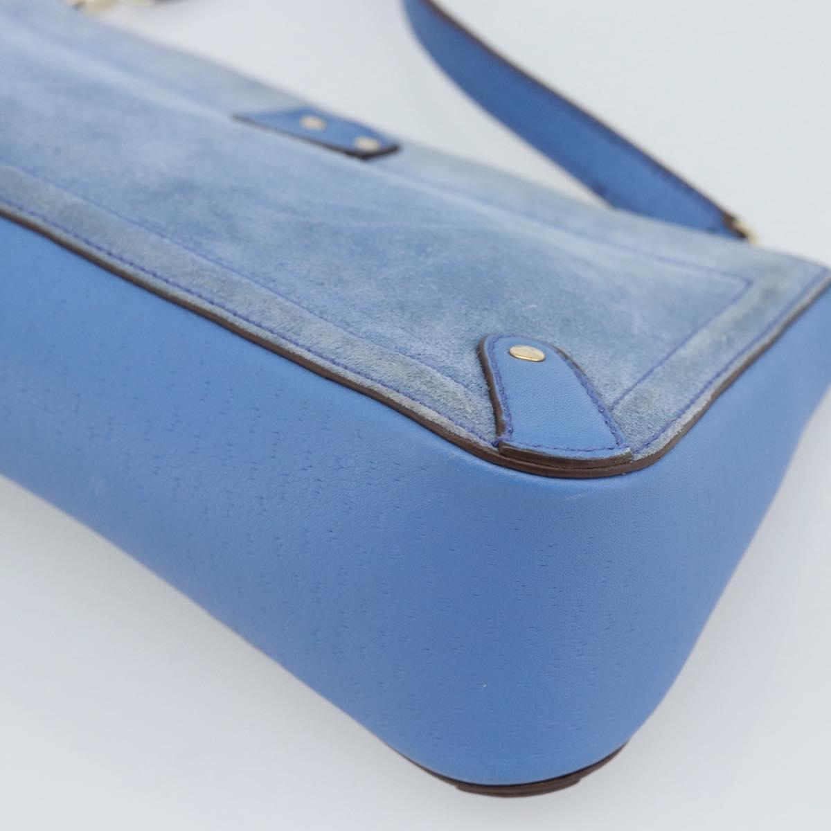 Salvatore Ferragamo Gancini Shoulder Bag Suede Blue Gold Auth 190833