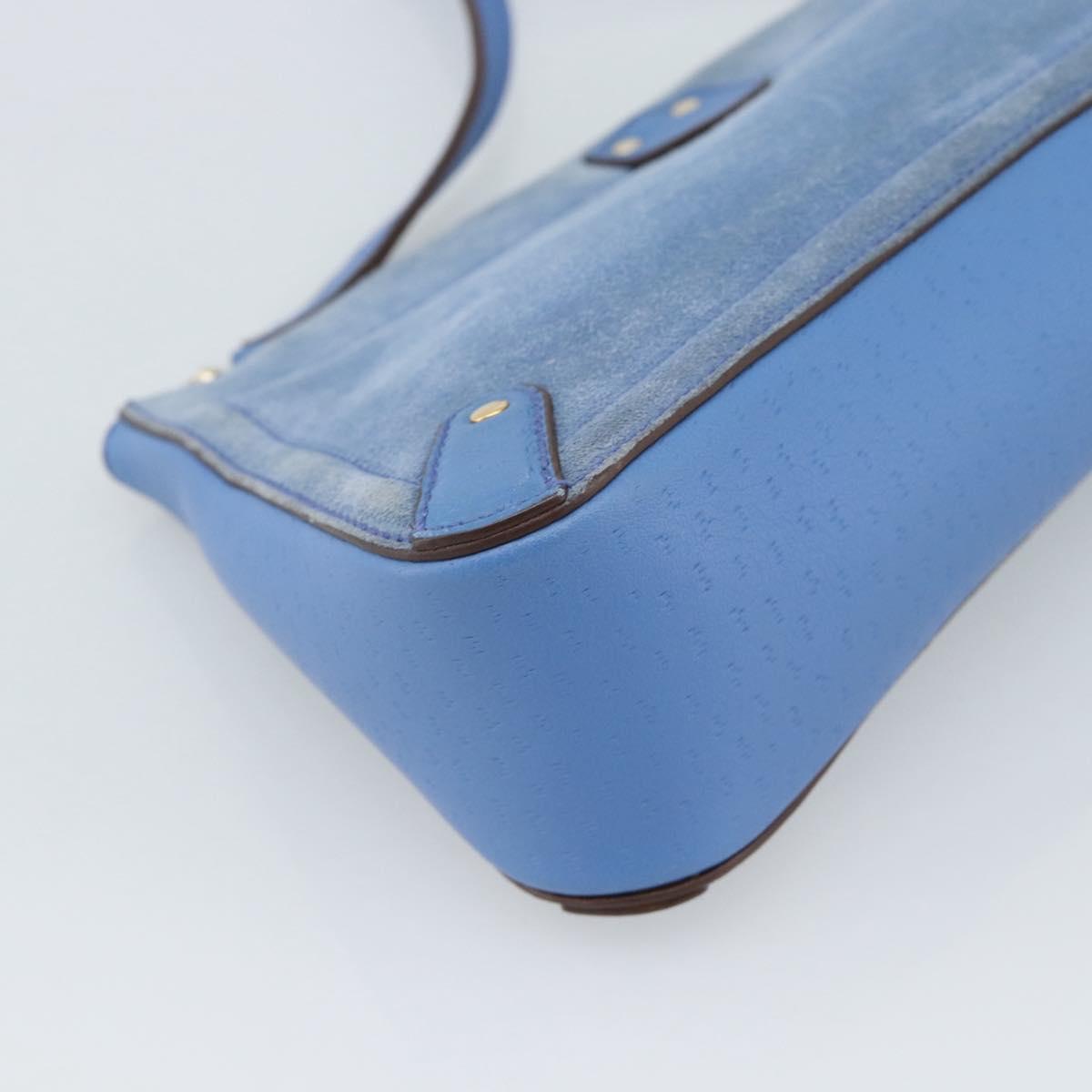 Salvatore Ferragamo Gancini Shoulder Bag Suede Blue Gold Auth 190833
