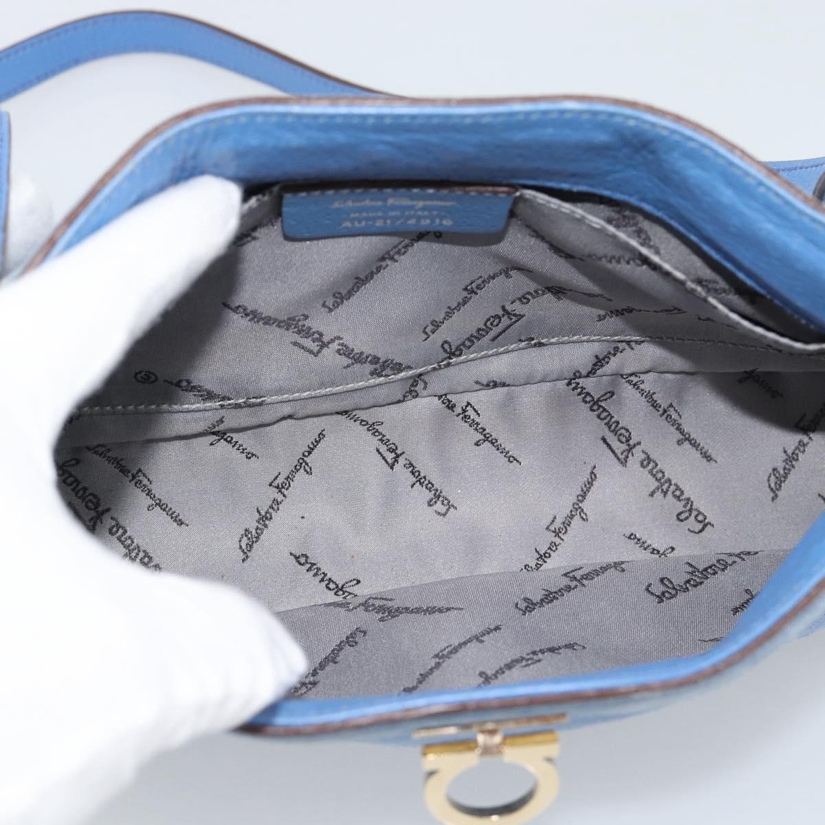 Salvatore Ferragamo Gancini Shoulder Bag Suede Blue Gold Auth 190833