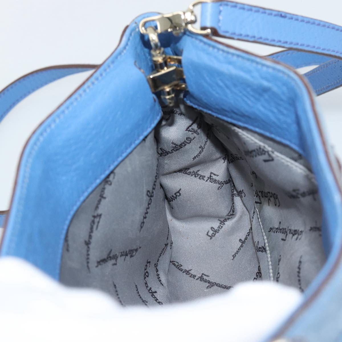 Salvatore Ferragamo Gancini Shoulder Bag Suede Blue Gold Auth 190833