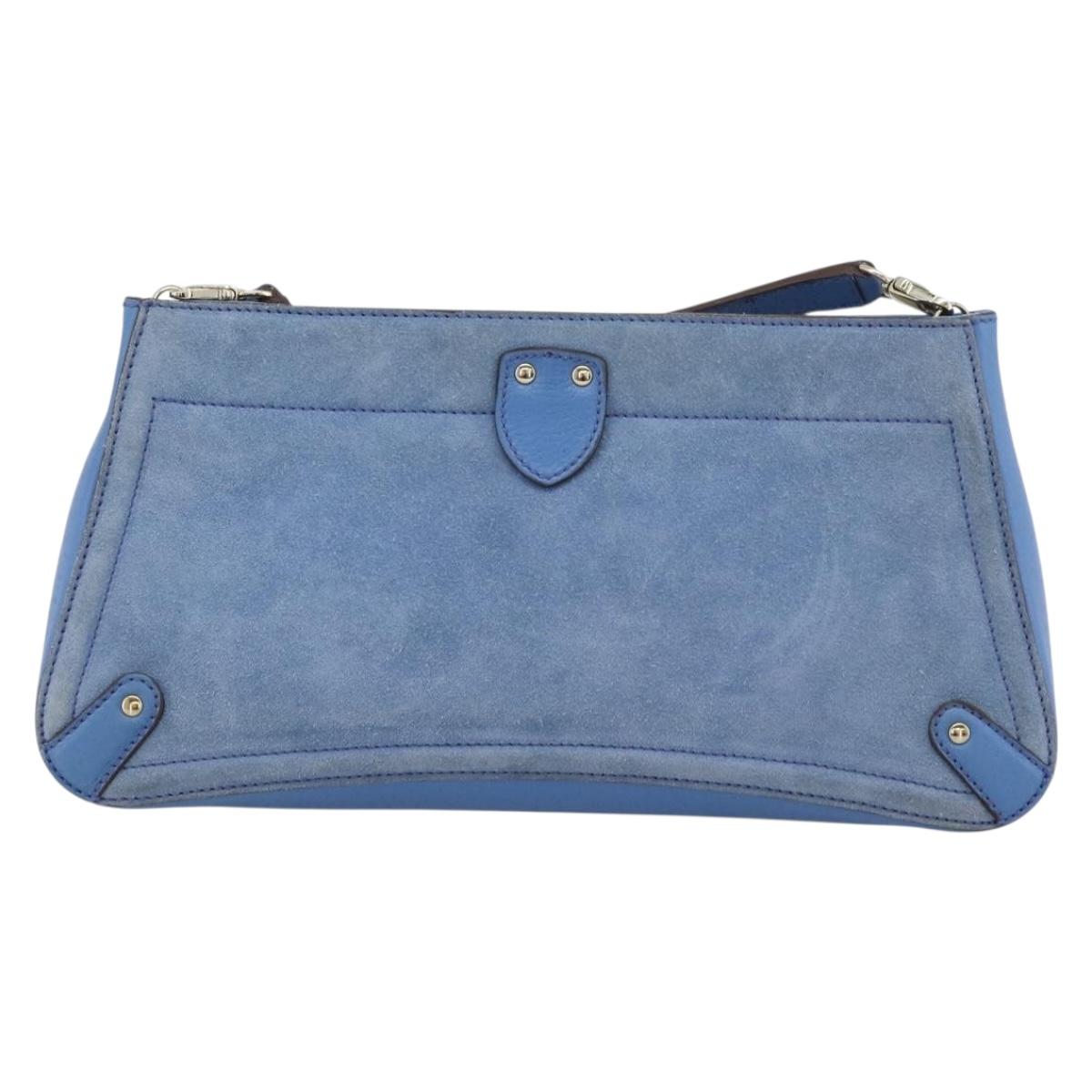 Salvatore Ferragamo Gancini Shoulder Bag Suede Blue Gold Auth 190833
