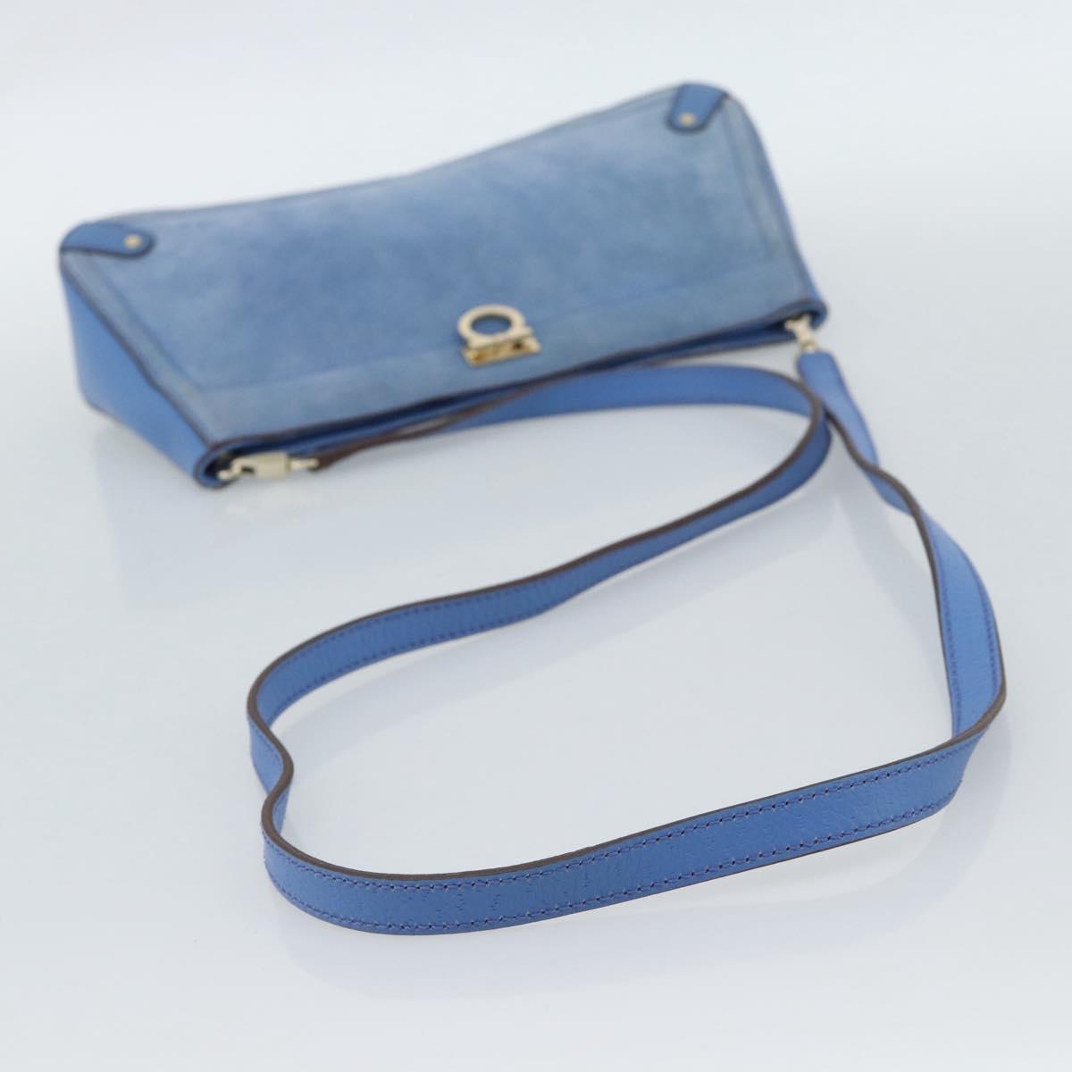 Salvatore Ferragamo Gancini Shoulder Bag Suede Blue Gold Auth 190833