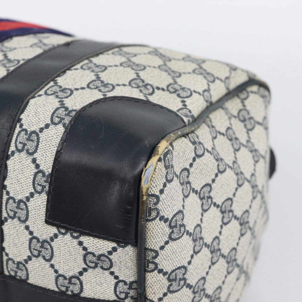 GUCCI GG Supreme Sherry Line Boston Bag Navy Gold Auth 190835