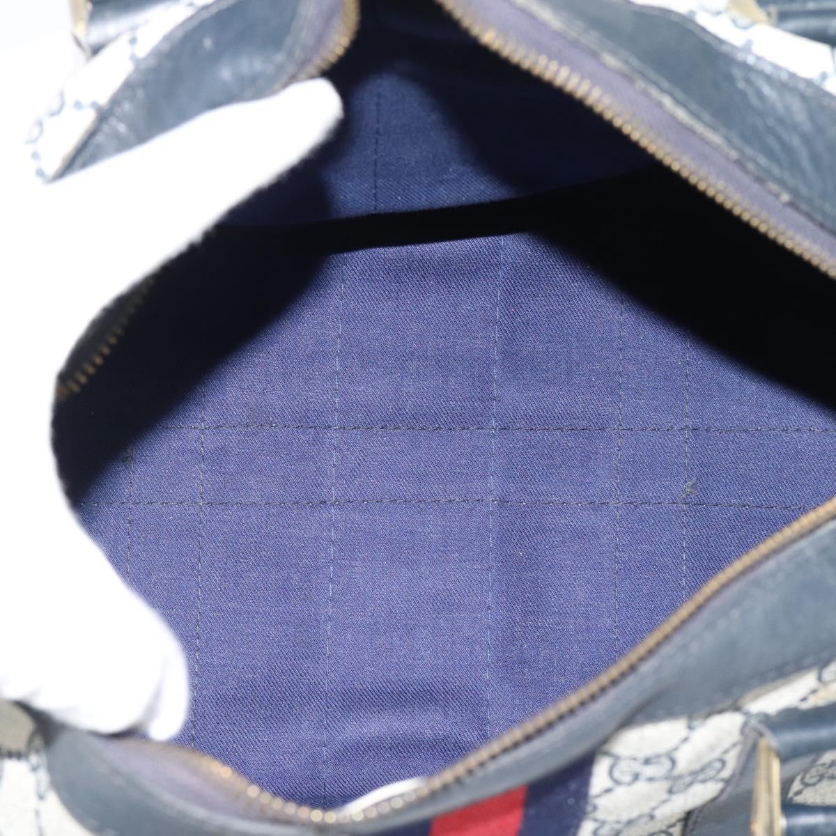 GUCCI GG Supreme Sherry Line Boston Bag Navy Gold Auth 190835