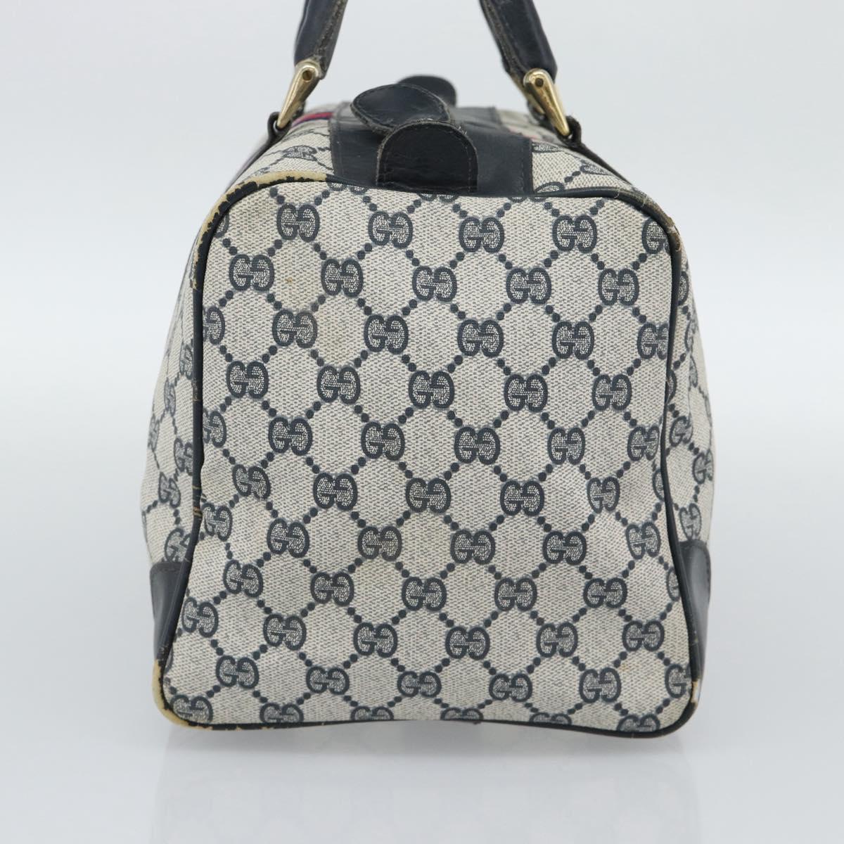 GUCCI GG Supreme Sherry Line Boston Bag Navy Gold Auth 190835