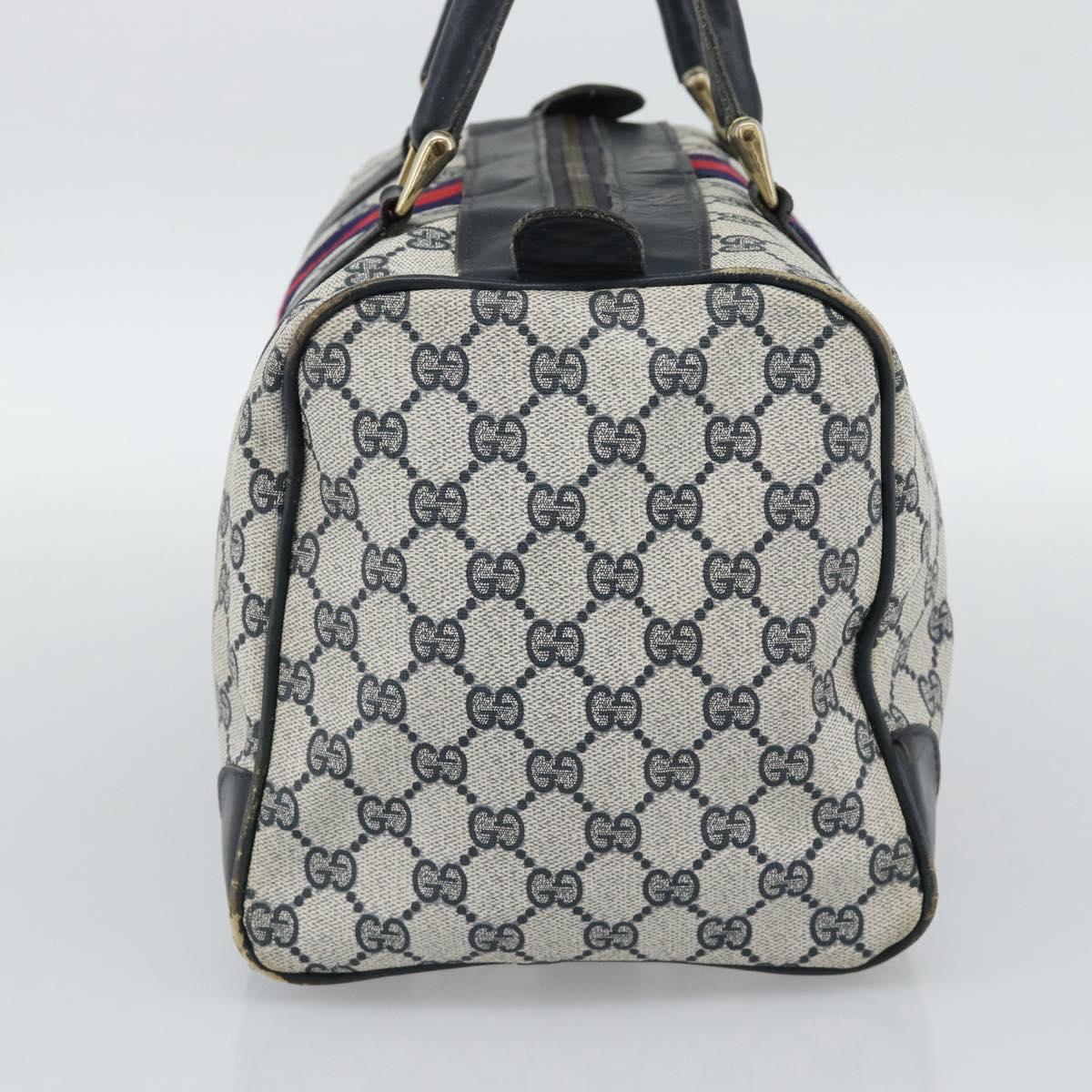 GUCCI GG Supreme Sherry Line Boston Bag Navy Gold Auth 190835