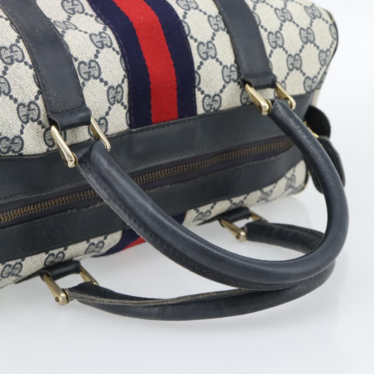 GUCCI GG Supreme Sherry Line Boston Bag Navy Gold Auth 190835