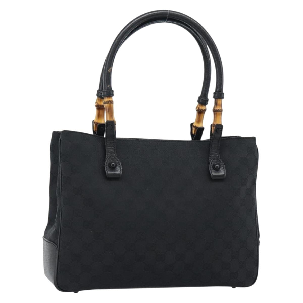 GUCCI GG Canvas Bamboo Hand Bag Black 112526 Auth 190836A