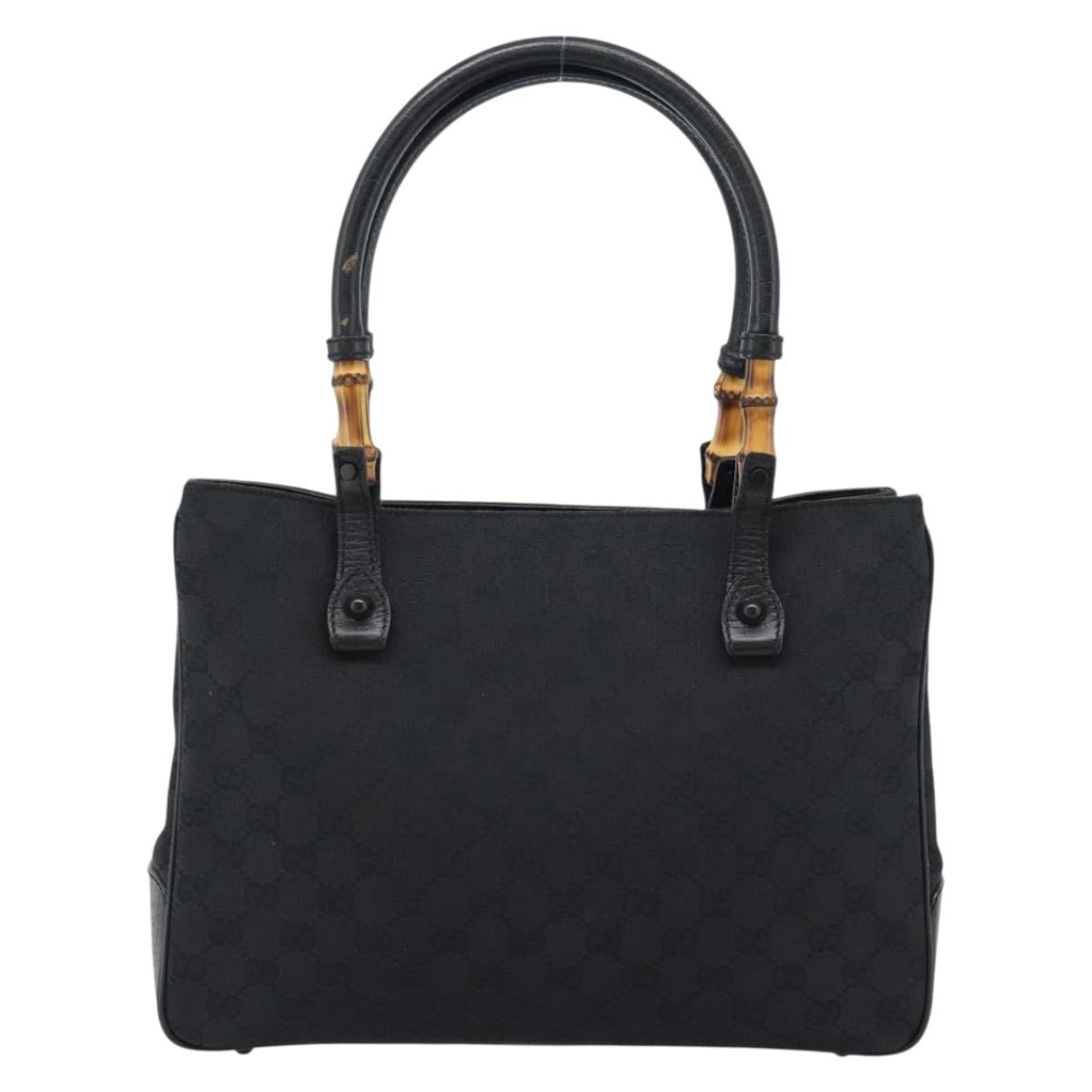 GUCCI GG Canvas Bamboo Hand Bag Black 112526 Auth 190836A