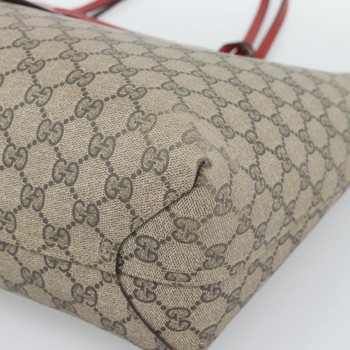 GUCCI GG Supreme Tote Bag PVC Leather Reversible Red Beige Auth 190841