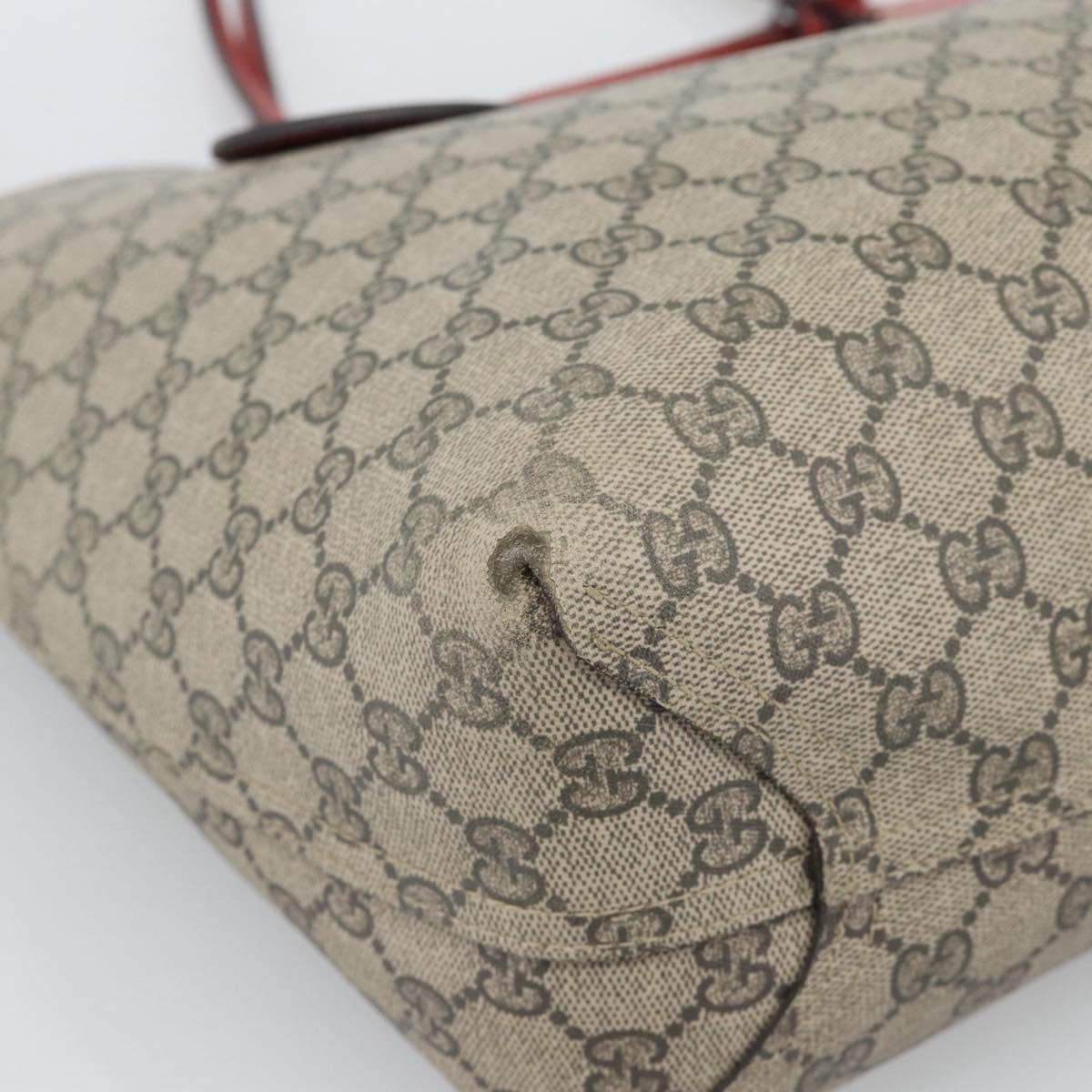 GUCCI GG Supreme Tote Bag PVC Leather Reversible Red Beige Auth 190841