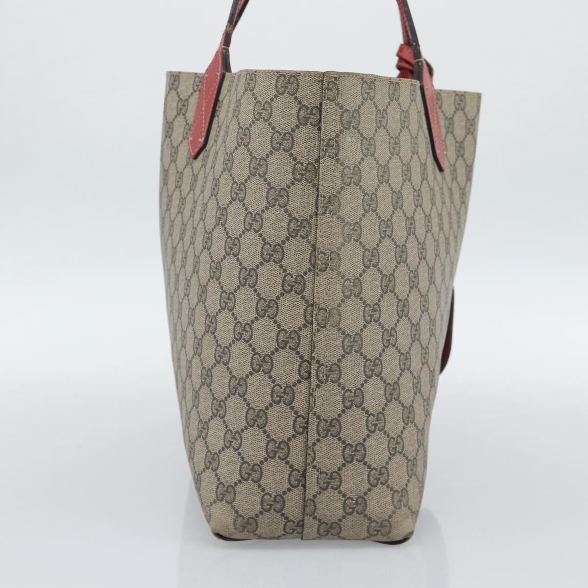 GUCCI GG Supreme Tote Bag PVC Leather Reversible Red Beige Auth 190841