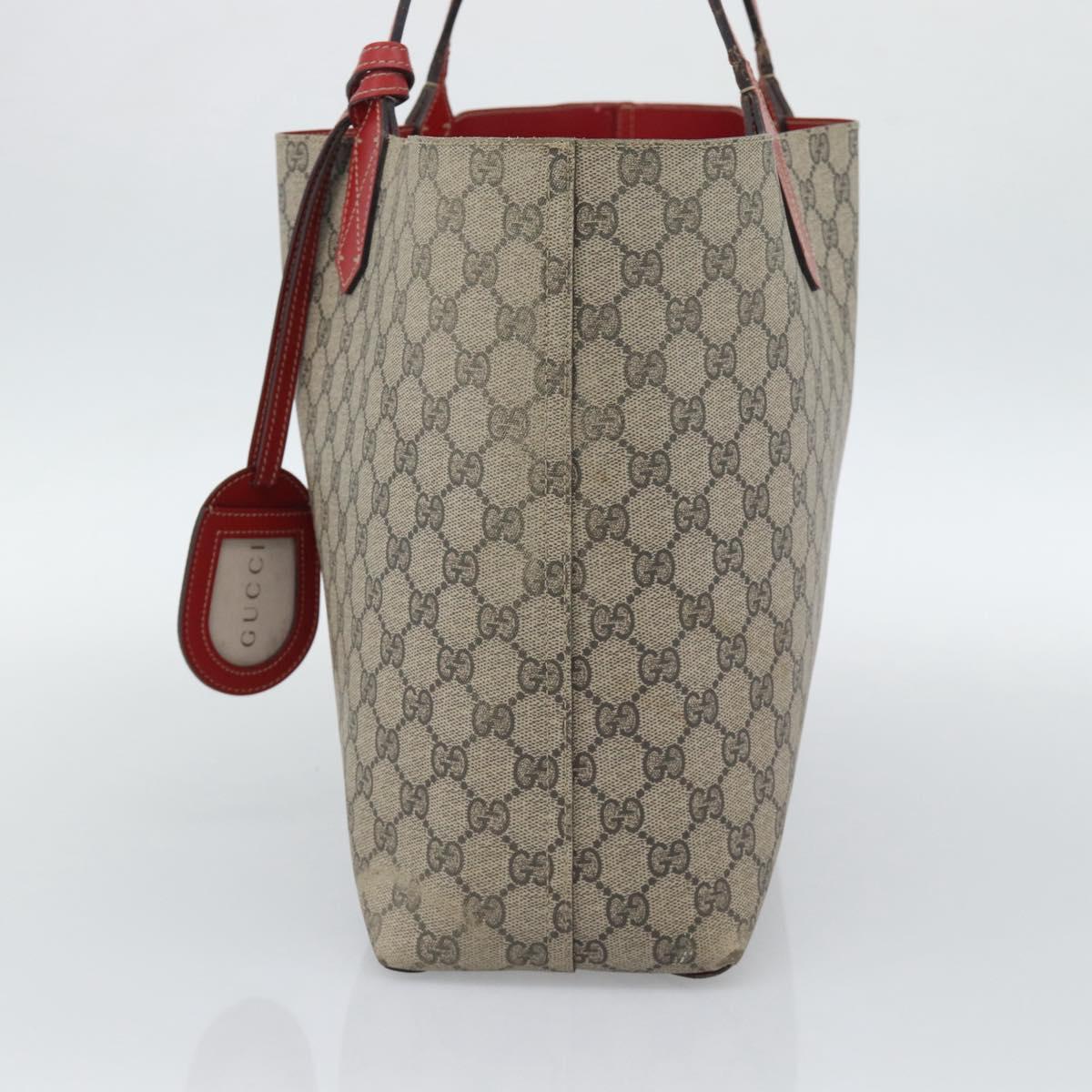 GUCCI GG Supreme Tote Bag PVC Leather Reversible Red Beige Auth 190841