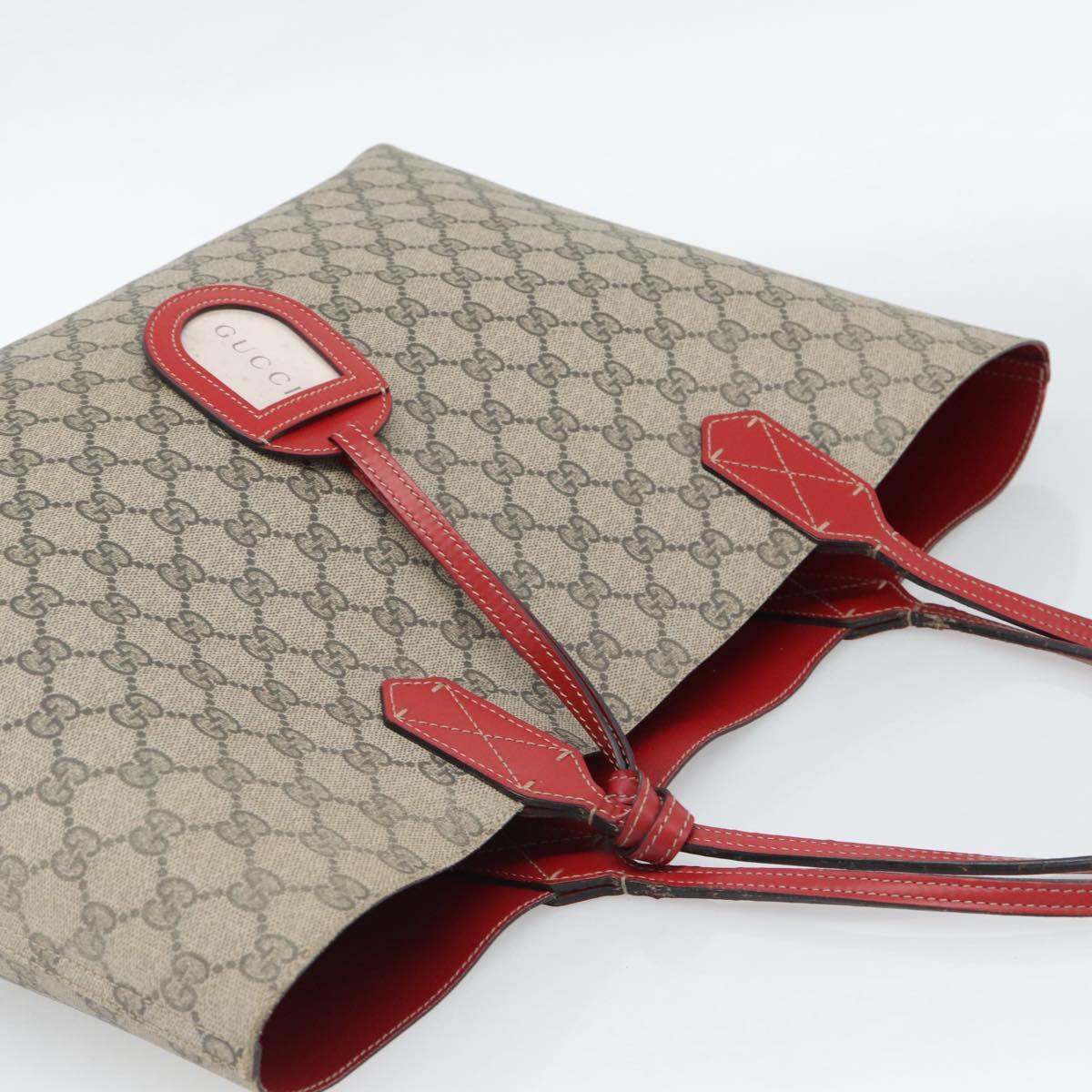 GUCCI GG Supreme Tote Bag PVC Leather Reversible Red Beige Auth 190841